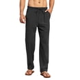 thumbnail image 3 of Solid Color Men Straight-Legs Casual Pants Male Drawstring Long Pants, 3 of 5