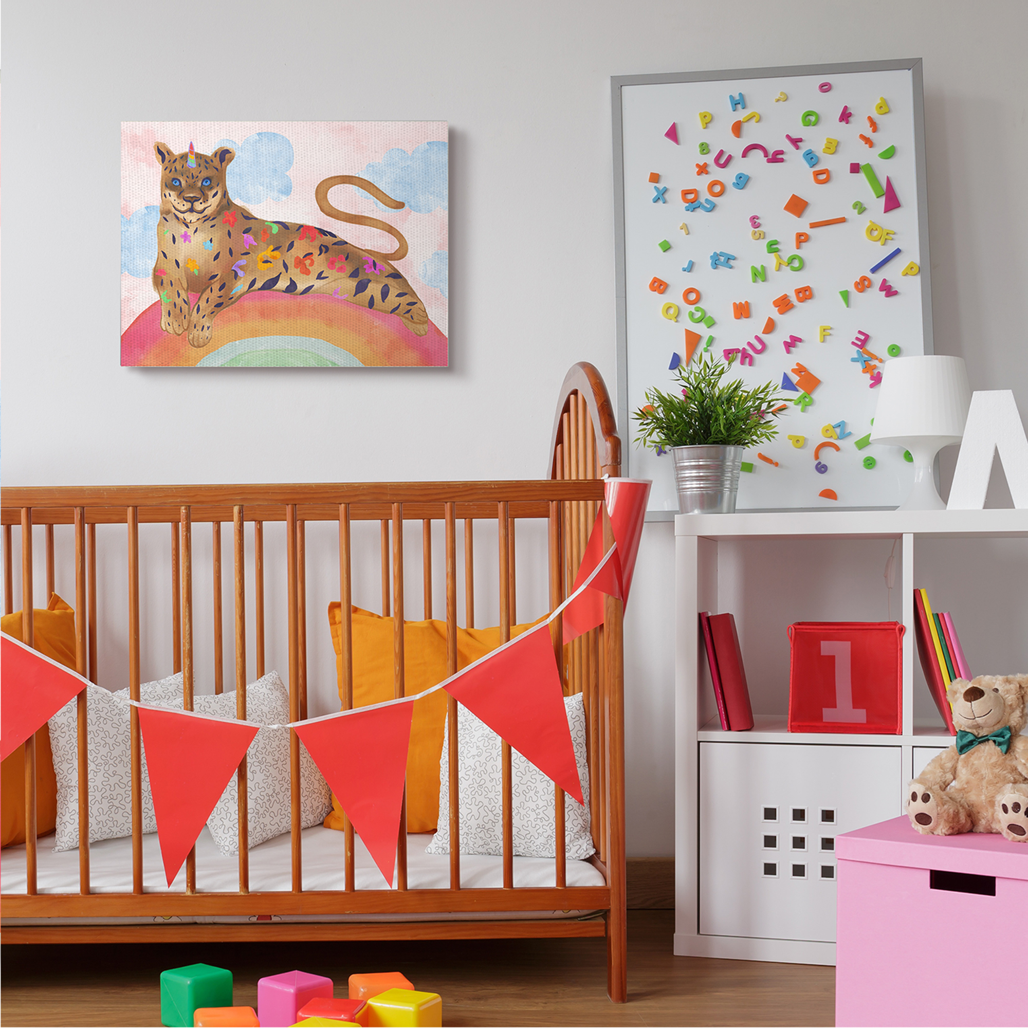 Stupell Industries Fantasy Jungle Cat On Mystical Rainbow Canvas Wall Art, 24 x 30, Design by Daphne Polselli