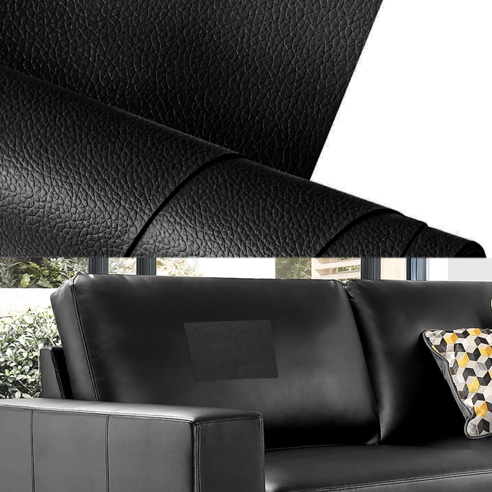 Waterproof Leather Repair Patch,23.6 × 78.7 inch Black Self Adhesive Leather Repair Tape,DIY Large Vinyl PU Patches for Furniture,Couch,Sofa,Car Seats,Office