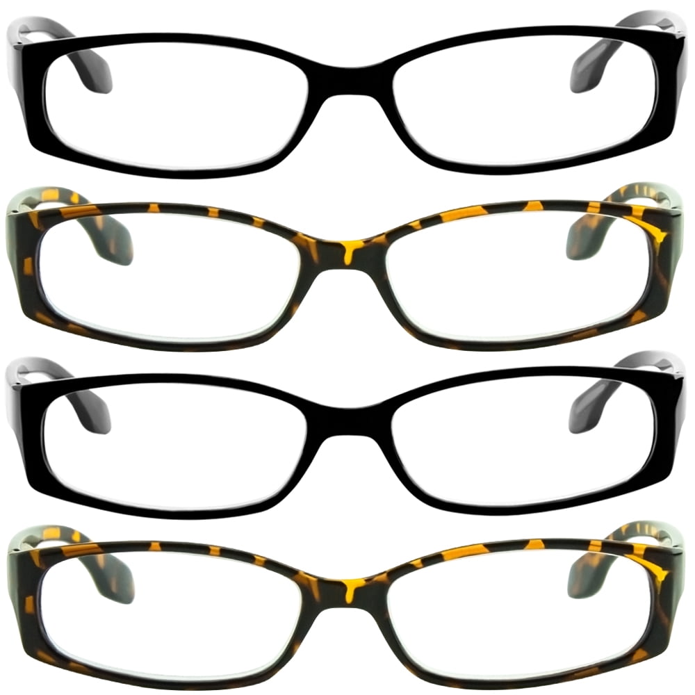 Reading Glasses +2.25 | 4 Pack of Readers for Men and Women | 2 Black 2 Tortoise
