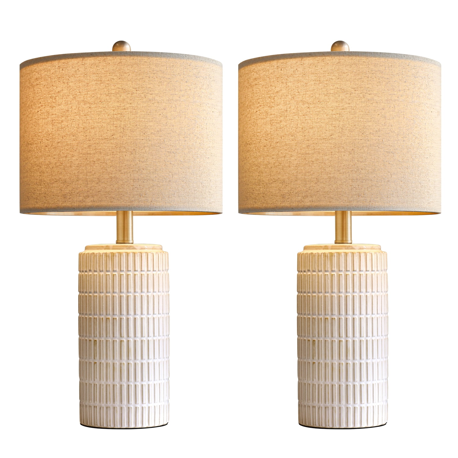 Oneach White Ceramic Table Lamps Set of 2 for Living Room Bedroom 23" Rustic Bedside Nightstand Lamps with Linen Lamp Shades