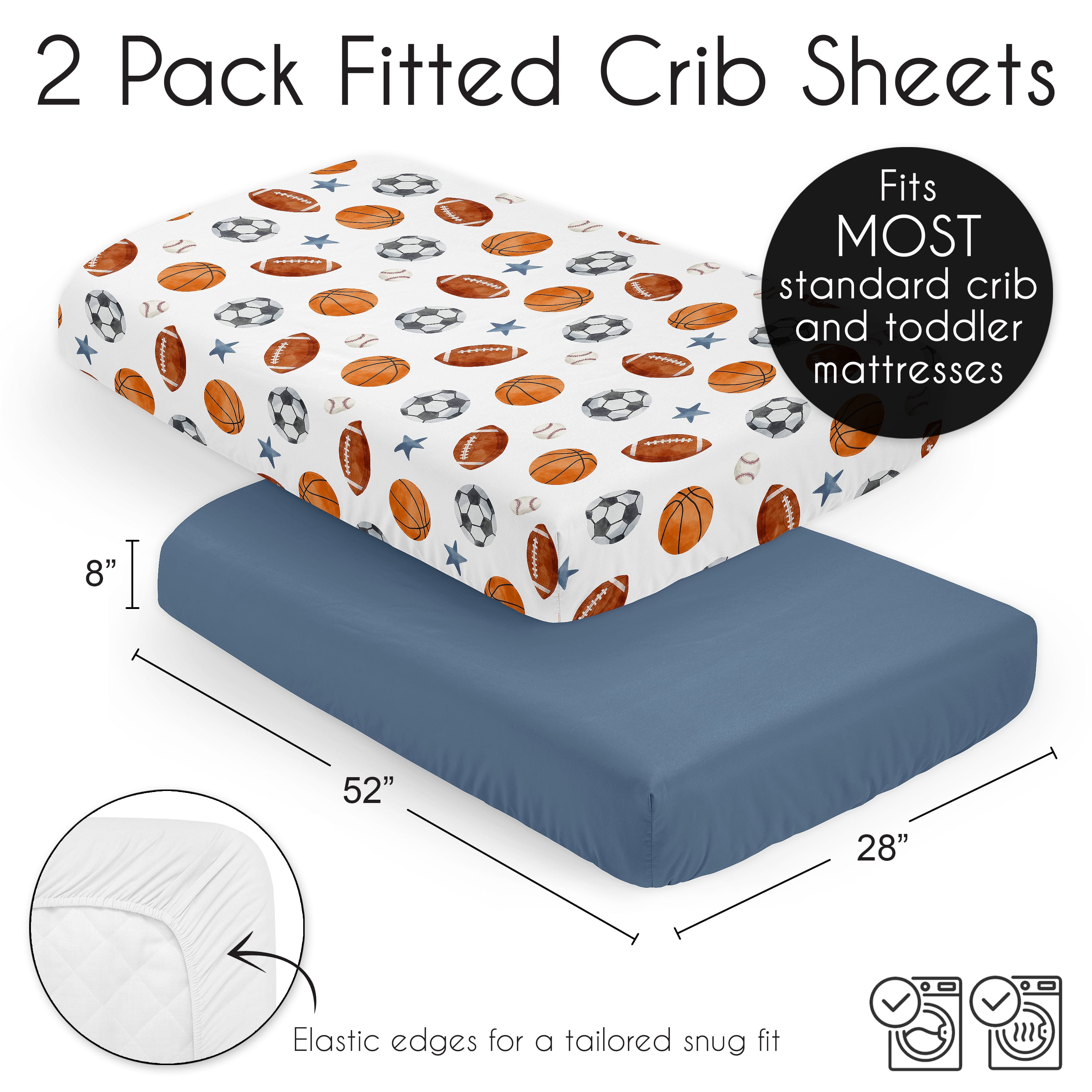 Sweet Jojo Designs Watercolor Sports Theme Boy Fitted Crib Sheets Set 2 Piece