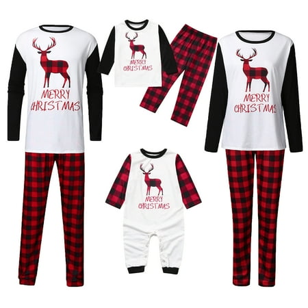 

Merry Christmas Family Matching Pajamas Set Reindeer Tops Plaid Pants XMAS Family Sleepwear Pjs
