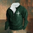 thumbnail image 3 of DDAPJ pyju Men's Quarter Zip Sweatshirt Jesus Cross Graphic Prints Mock Neck Long Sleeve Pullover Sweatshirts Christian Faith Sweatshirt Big and Tall Streetwear Tops Green S, 3 of 4