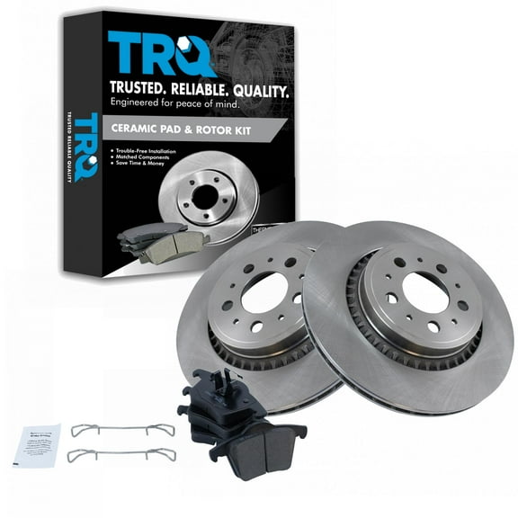 TRQ Rear Brake Pad & Rotor Kit Brake Pads Brake Rotor Ceramic Fits Select 2003-2014 Volvo XC90