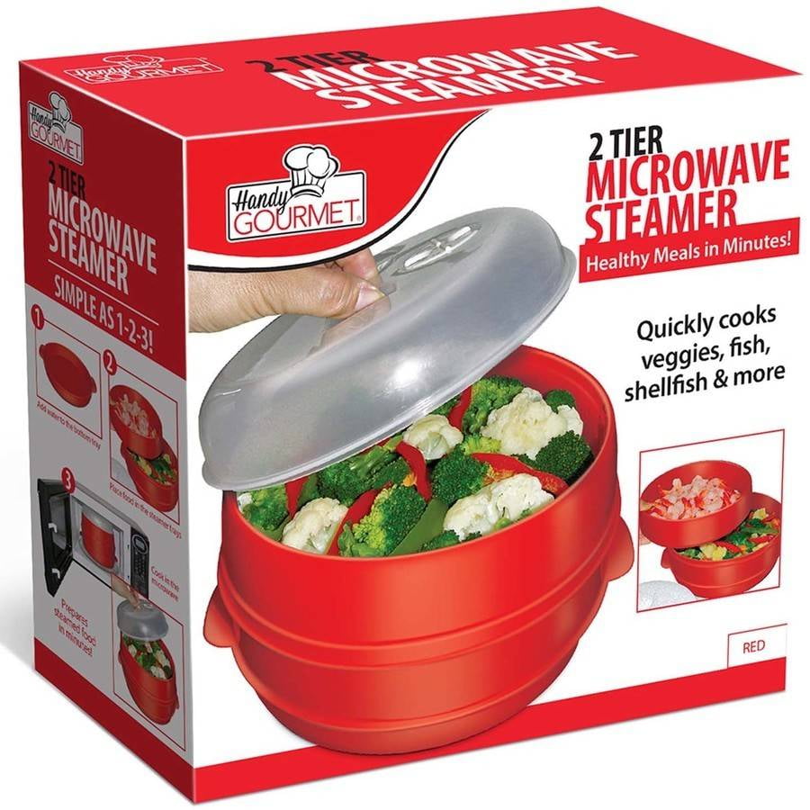 Handy Gourmet Jb6216 2 Tier Microwave Steamer Red