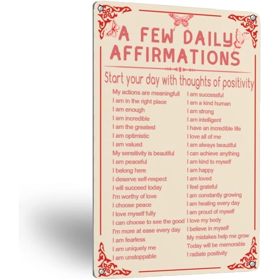 A Few Daily Affirmations Room Decor Metal Sign Motivational Quote Pink Butterfly Wall Decor For Home Decorations Bedroom Office Coffee Bar Restaurants Wall Decor,8×12 inch