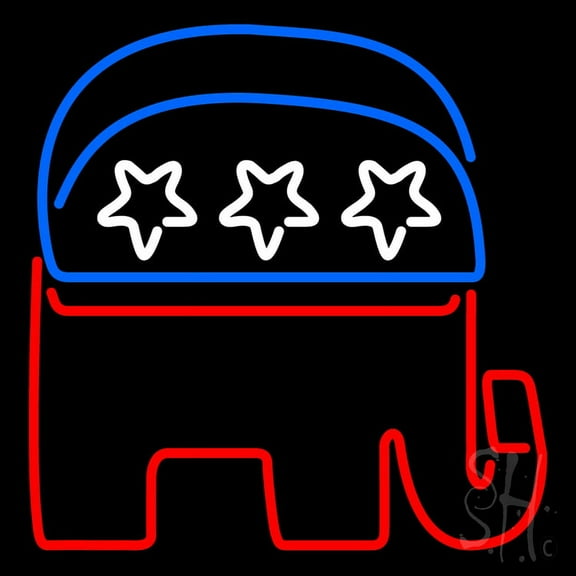 GOP Elephant Republican Party LED Neon Sign 24 x 24 - inches, Black Square Cut Acrylic Backing, with Dimmer - Bright and Premium built indoor LED Neon Sign for Event, Party.