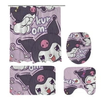 Kuromi cute 4-Piece Shower Curtain Set with 12 Hooks with Non-Slip Rug Toilet Seat And Bath Mat for Bathroom Decor Set One Size