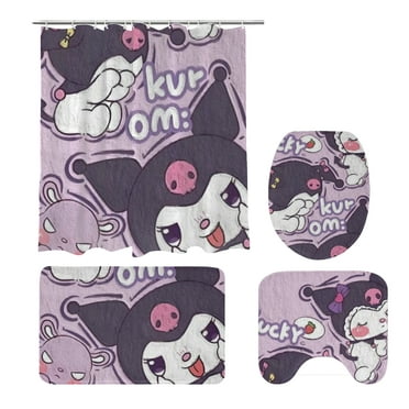 Kuromi cute 4-Piece Shower Curtain Set with 12 Hooks with Non-Slip Rug Toilet Seat And Bath Mat for Bathroom Decor Set One Size