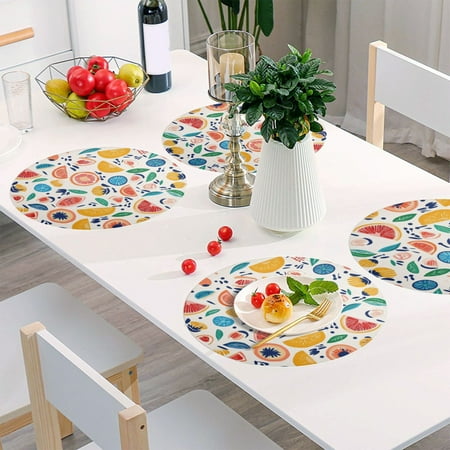 

Round Grid Placemat One Sizex1 Round Placemat PVC Plate Mat，15.4 Inch Non-Slip and Heat Resistant Table Placemat Dining Room Placemat Summer Flower Fruit1