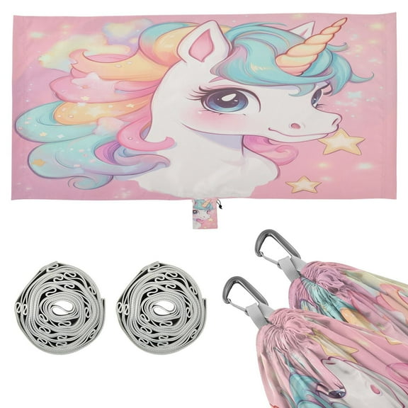 Wobogo Cute Baby Pony Camping Hammocks 330 lb Capacity with Tree Straps and Hanging Pockets for Outside Hiking Beach Backpack Travel