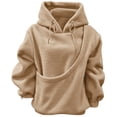 thumbnail image 2 of Silver Basic Plush Hoodie for Women - Autumn Winter Cozy Pullover with Pet Pocket L,Khaki-1, 2 of 2