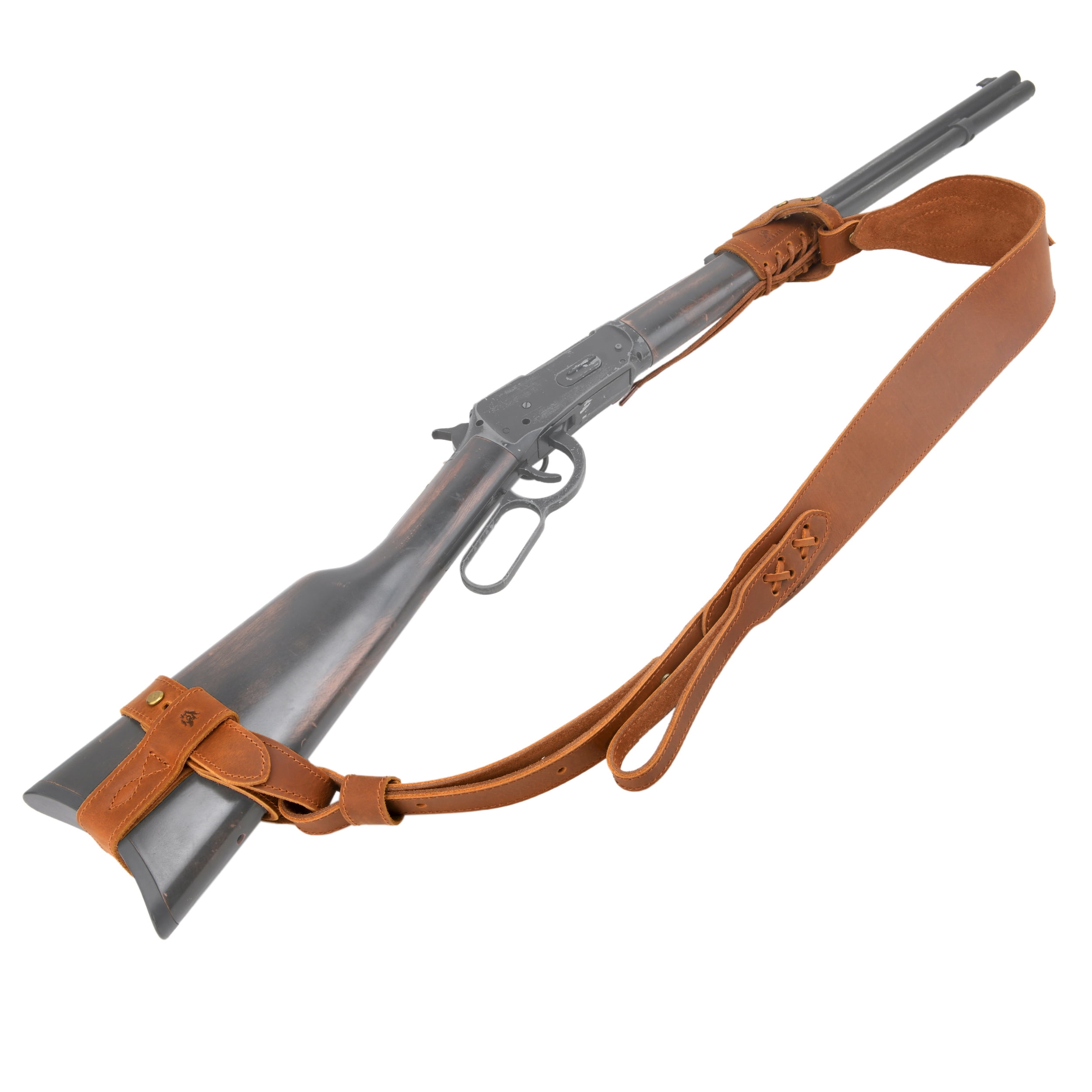 1 Suit Full Leather Rifle No Drill Harnessed Buttstock Holder Cover , Barrel Mount with Leather Gun  Sling