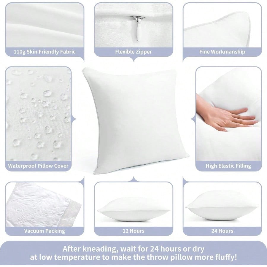 24 x 24 Outdoor Throw Pillow Inserts Set of 2 Waterproof Square Premium Decorative Couch Pillow Stuffers Form Large White Sofa Cushions Indoor