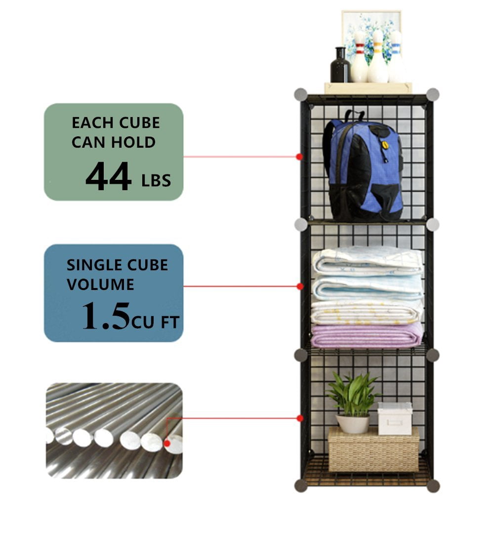 UNICOO® 14 * 14 inch big cube Multi Use DIY 20 Cube Wire Grid Organizer,Wardrobe Organizer, Bookcase, Book Shelf, Storage Organizer, Wardrobe Closet - (Black Wire)