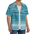 thumbnail image 2 of KLL Teal Turquoise Fluid Stripes Print Men's Shirt Short Sleeve Button Down Summer Cuba Beach Shirts- Small, 2 of 5