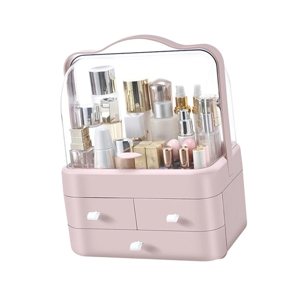 Estuche organizador de cosméticos, joyero, a prueba de polvo, transparente Rosa