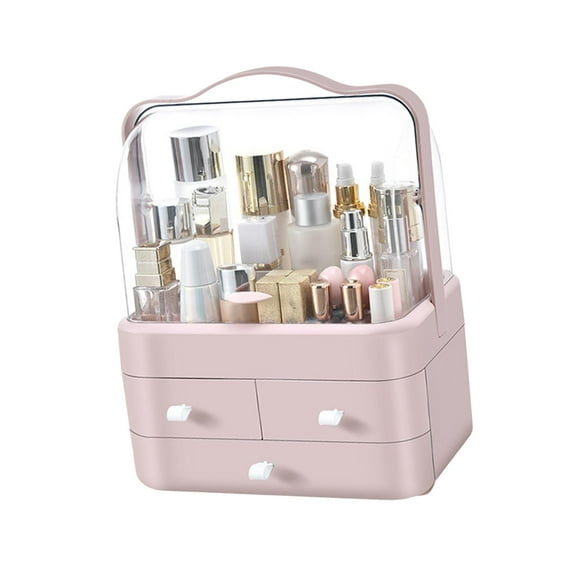 Cosmetic Organiser Case Makeup Storage Organizer Portable Jewelry and Perfume Organizers Desk Storage Boxes Container for Vanity Bathroom Pink