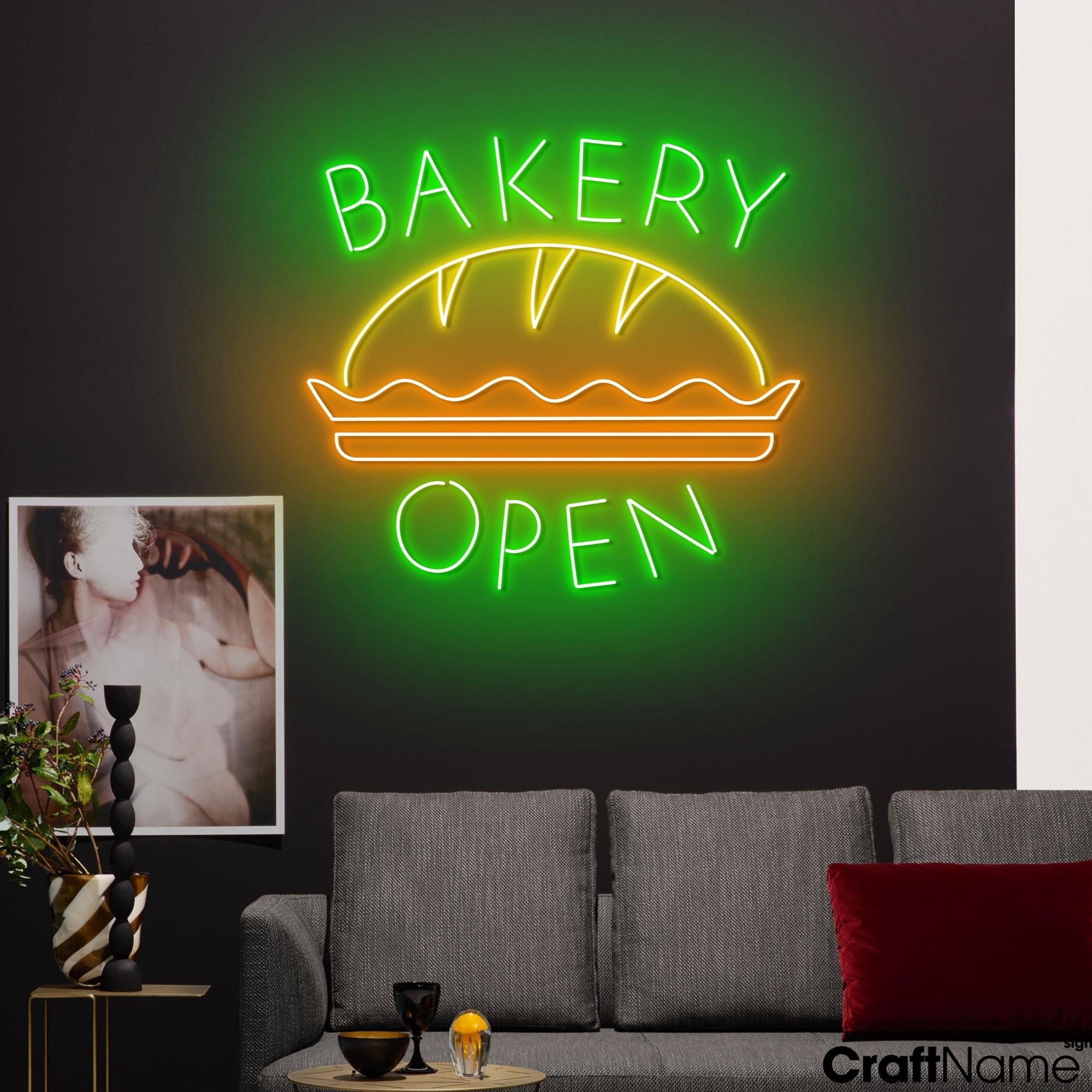 Craftnamesign Bakery Open Neon Sign, Bakery Shop LED Light, Bakery Open Sign Wall Decor