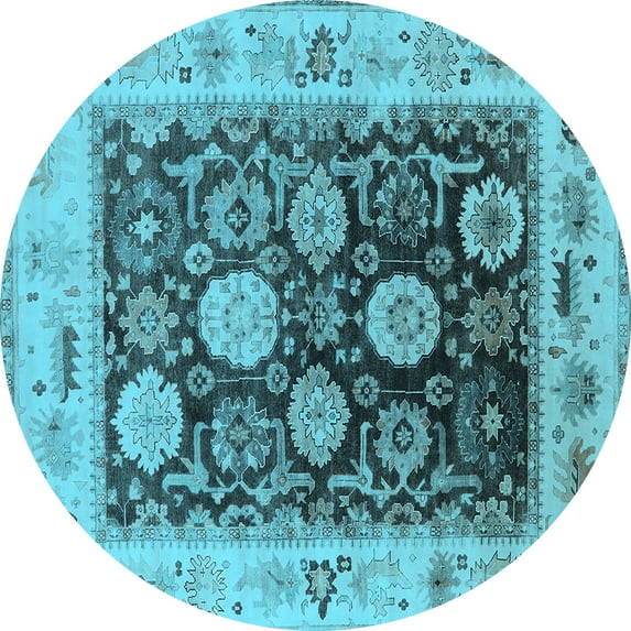 Ahgly Company Indoor Round Oriental Light Blue Industrial Area Rugs, 6' Round