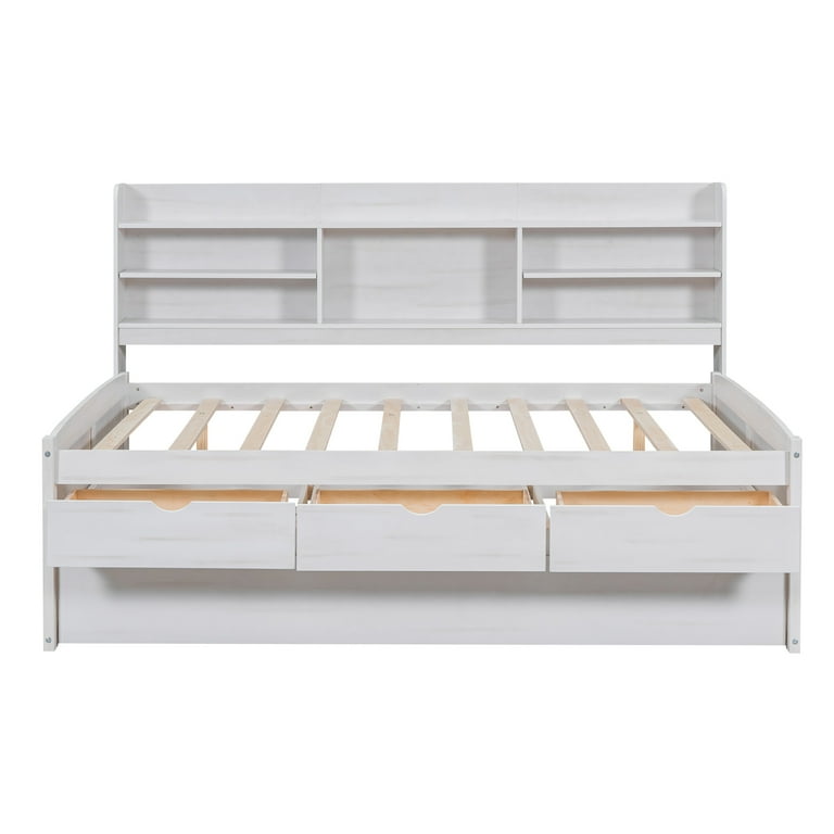 Euroco Wood Full Size Daybed with Shelf Trundle and Drawers Wood