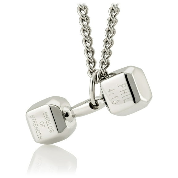 Men's Stainless Steel Dumbbell Necklace- Phil 4:13 by Shields of Strength