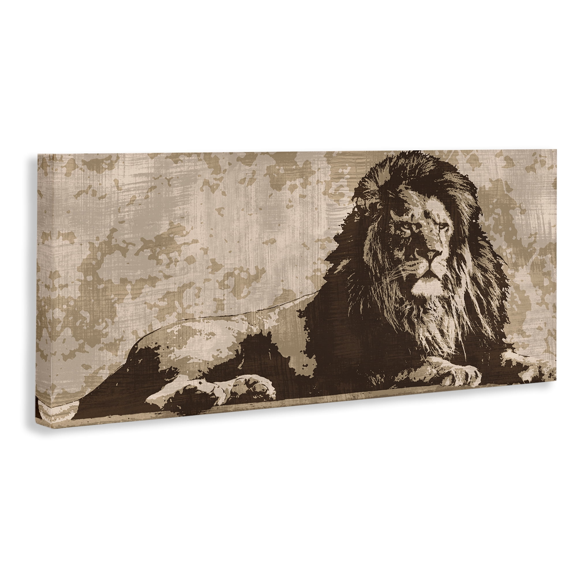 Stupell Industries Rustic Impression Lion Animals Painting Wrapped Canvas Art Print Wall Art, 40 x 17