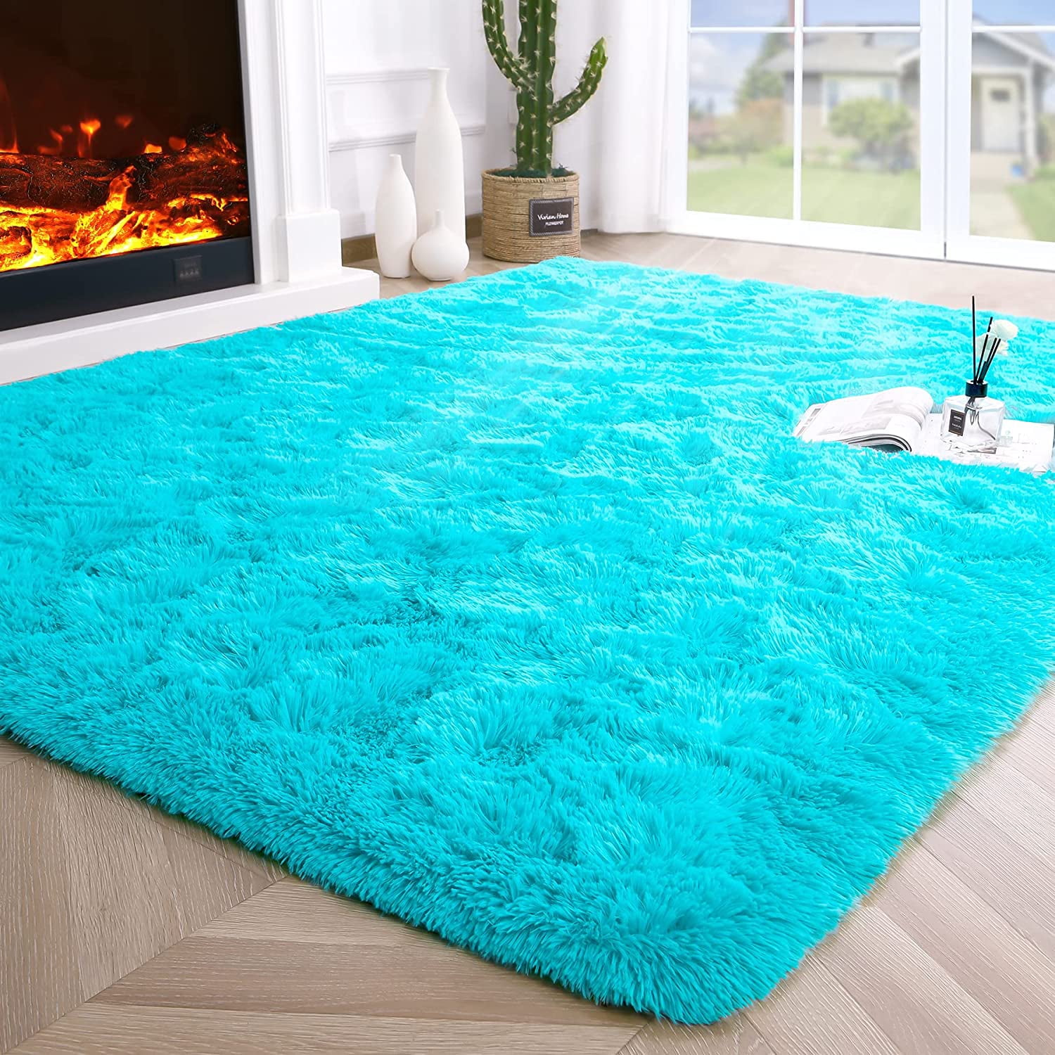 TWINNIS Luxury Fluffy Rugs Ultra Soft Shag Rug Carpet for Bedroom Living Room,Kids Room, Nursery,4x5.3 Feet,Blue
