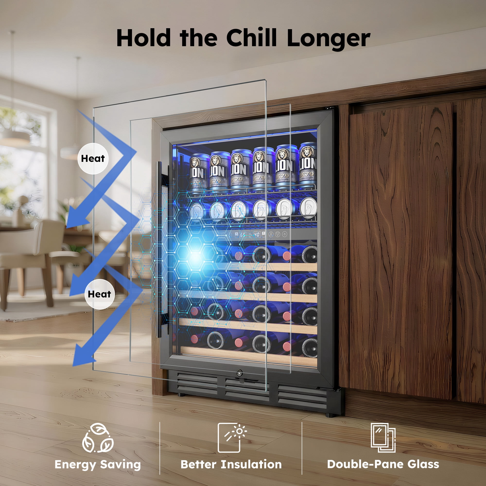 Simzlife 4.5 Cu.ft Dual Zone Beverage Refrigerator Wine Cooler,  Wine Chiller for 30 Bottles Wine & 65 Cans Drink, Adjustable Temperature Control for Home/Office/Bar,Black