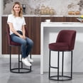 thumbnail image 2 of S-HOME Modern Linen Fabric Counter Height Bar Stools Set of 2 with Backrest and Footrest for Dining Experience, WINE RED, 2 of 19