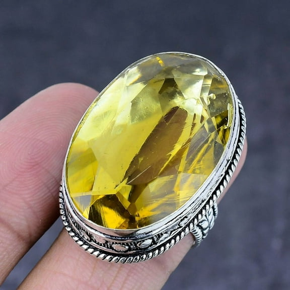Natural Citrine Gemstone Handmade 925 Steling Silver Jewelry Ring Size 9