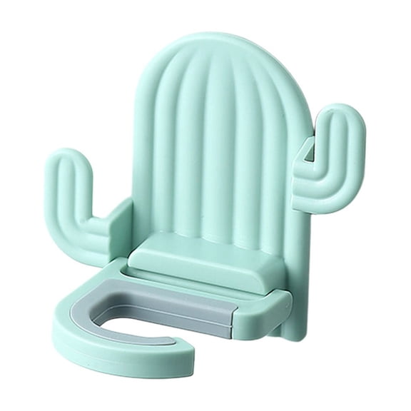 Broom and Mop Holder Wall Mount, Cute Cactus Wall Utility Hooks No Drill, Decorative Hanging Holder for Bathroom Kitchen (Green)