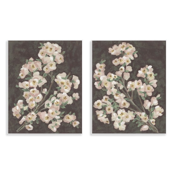 Stupell Industries Flower Branches on Burgundy Floral Painting Unframed Art Print Wall Art, 11 x 14, Set of 2