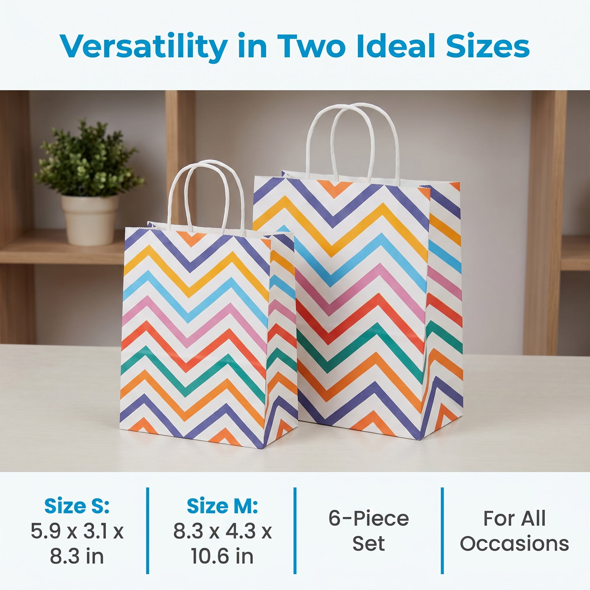 Unique Bargains 6Pcs Creamy Aesthetic Gift Bags with Handles Wave 5.9" x 3.1" x 8.3"