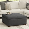 thumbnail image 4 of Gabbie 36 inch Wide Square Coffee Table Storage Ottoman in Slate Grey Polyester Linen, 4 of 11