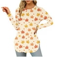 thumbnail image 2 of Ounisa Women's Oversized Long Sleeve Maple Leaf Printed T Shirt Athletic Crewneck Slim Tops Quick Dry Loose Sweatshirt, 2 of 3