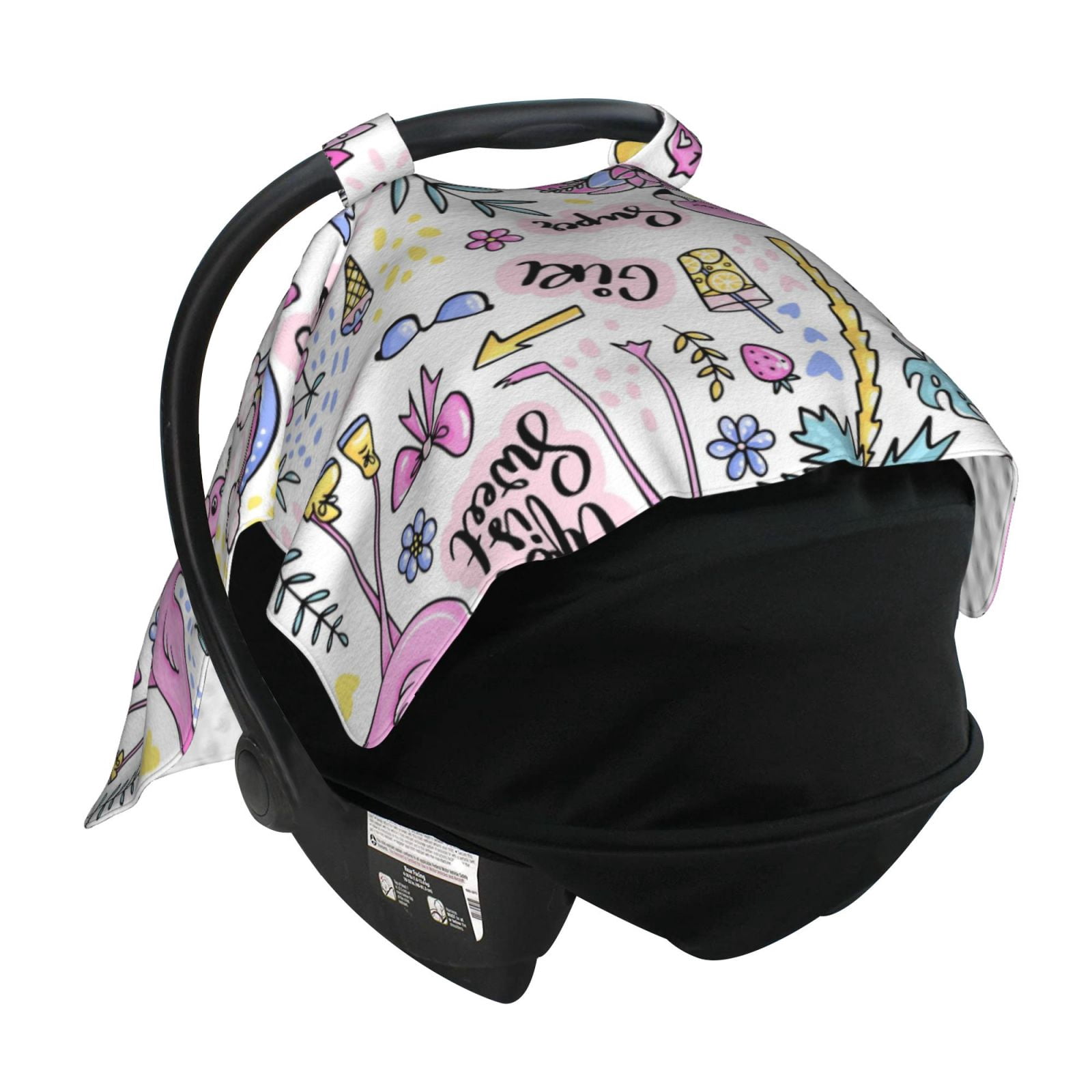 Car Seat Cover Baby - Summer with Flamingo Breathable Infant Car Seat Cover for Baby Carseat, Lightweight Comfort Baby Essentials Must Haves Newborn Stuff for Girl Boy