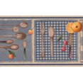 thumbnail image 1 of Fork Knife Spoon Lemon on Blue Linen Squares Kitchen Wallpaper Border Retro Design, Roll 15' x 7.5", 1 of 3