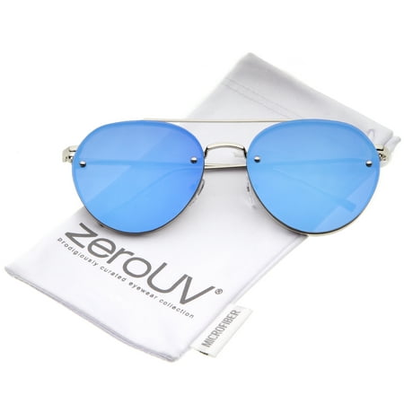 zeroUV - Modern Slim Temple Brow Bar Rimless Colored Mirror Flat Lens Aviator Sunglasses 59mm - 59mm