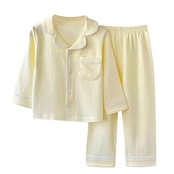 Jalioing Kids Cotton Pajama Set 2 Piece Button Down Shirt Pants Pjs Set Boys Girls Long Sleeve Sleepwear