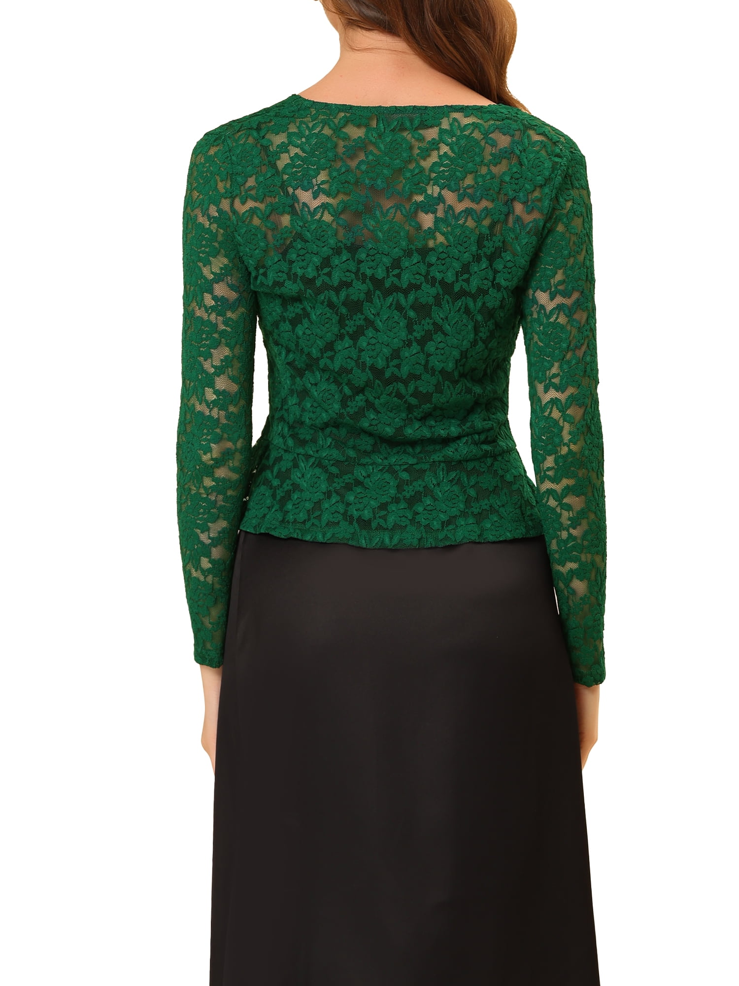 DARING DIVA Women's Ruffled Hem Floral Lace Crop Shrug Cardigan S Dark Green