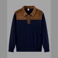 thumbnail image 5 of Quarter Zip Pullover Men 2026 Fall Winter Long Sleeve Color Block Patchwork Corduroy Lapel Collar Pullover Sweatshirt, 5 of 9