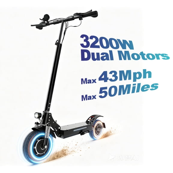 3200W Dual Motors Electric Scooter for Adults, Max 50 Miles Range & 43 Mph Speed, Foldable Commuting Electric Scooter