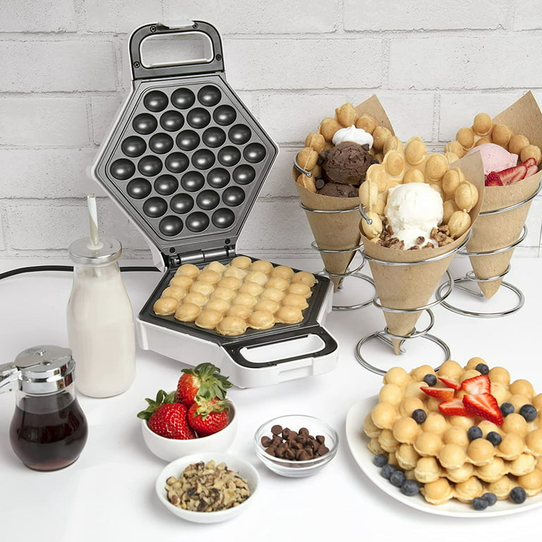 Bubble Mini Waffle Maker - Make Valentines Day Breakfast Special w Tiny  Hong Kong Egg Style Design, 4 Individual Waffler Iron, Electric Non Stick