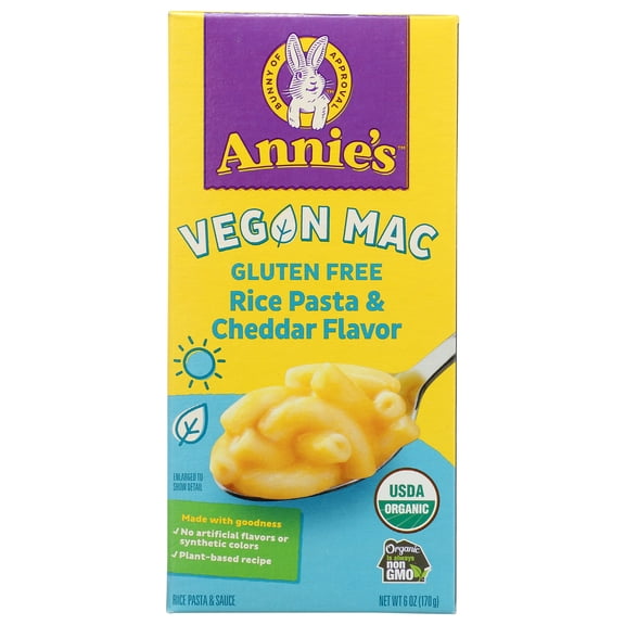Pack of 12, Annies Homegrown Vegan Mac Rice Pasta & Cheddar Flavor, 6 oz
