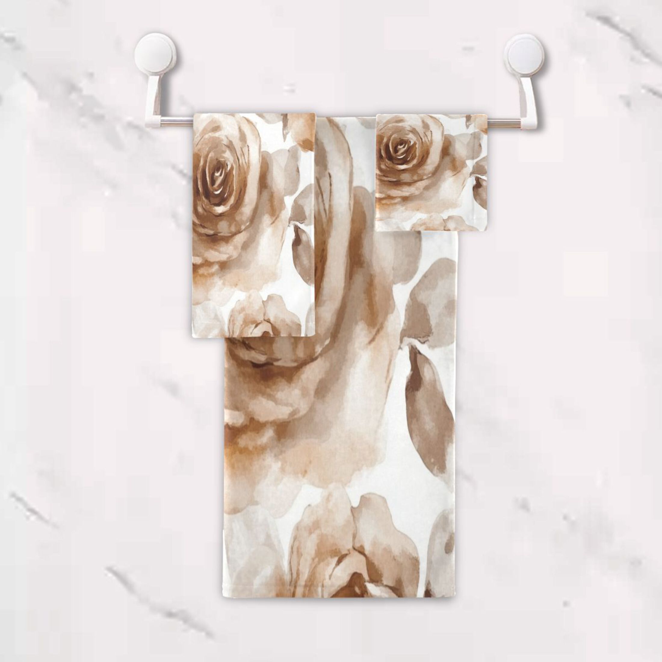 Three-Piece Towel Set Face Towel Towel Set Hand Towel Bath Towel Cotton Bath Towels Bath Towel Sets Hand Bath Towels Cartoon Brown Roses Seamless