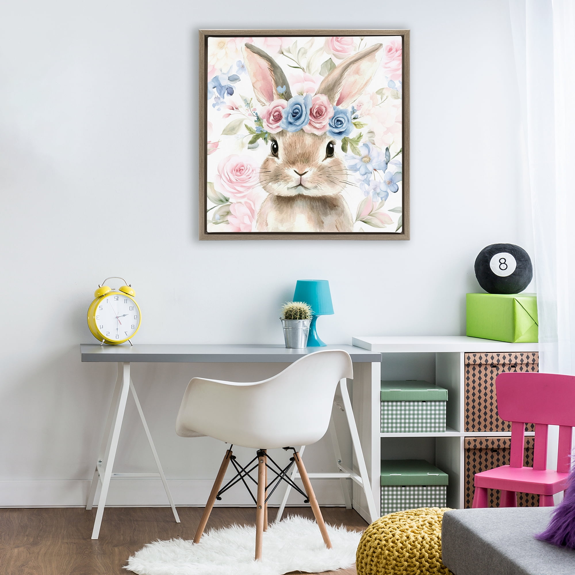 Stupell Industries Flower Power Bunny Brown Framed Floater Canvas Wall Art, design by Tina LeCour