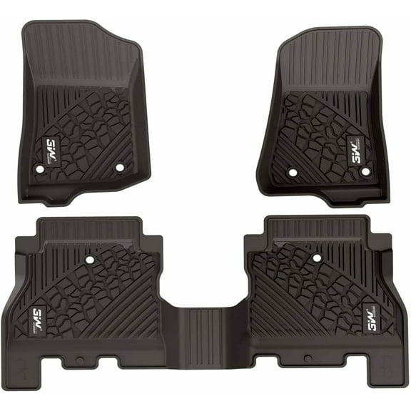 3W Floor Mats Compatible for Jeep Gladiator (2020-2021),TPE All Weather Custom Fit Floor Liner, 1st & 2nd Row Full Set Car liners with Grey Logo,Black
