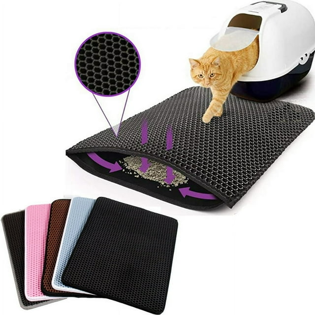 MesaSe Cat Litter Trapping Mat Black Double Layer Kitty Litter Trapper Pad Non-Slip 12x12 in